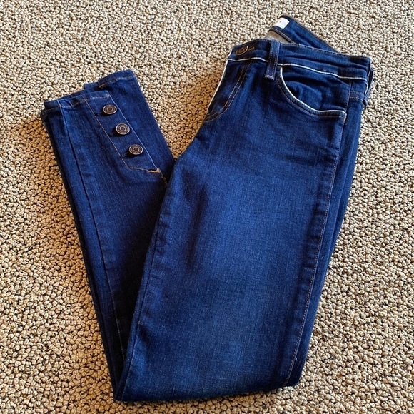Flying Monkey Dark Denim Skinny Jeans w/ Buttons at the Ankles & Bleached Edges - Picture 1 of 8